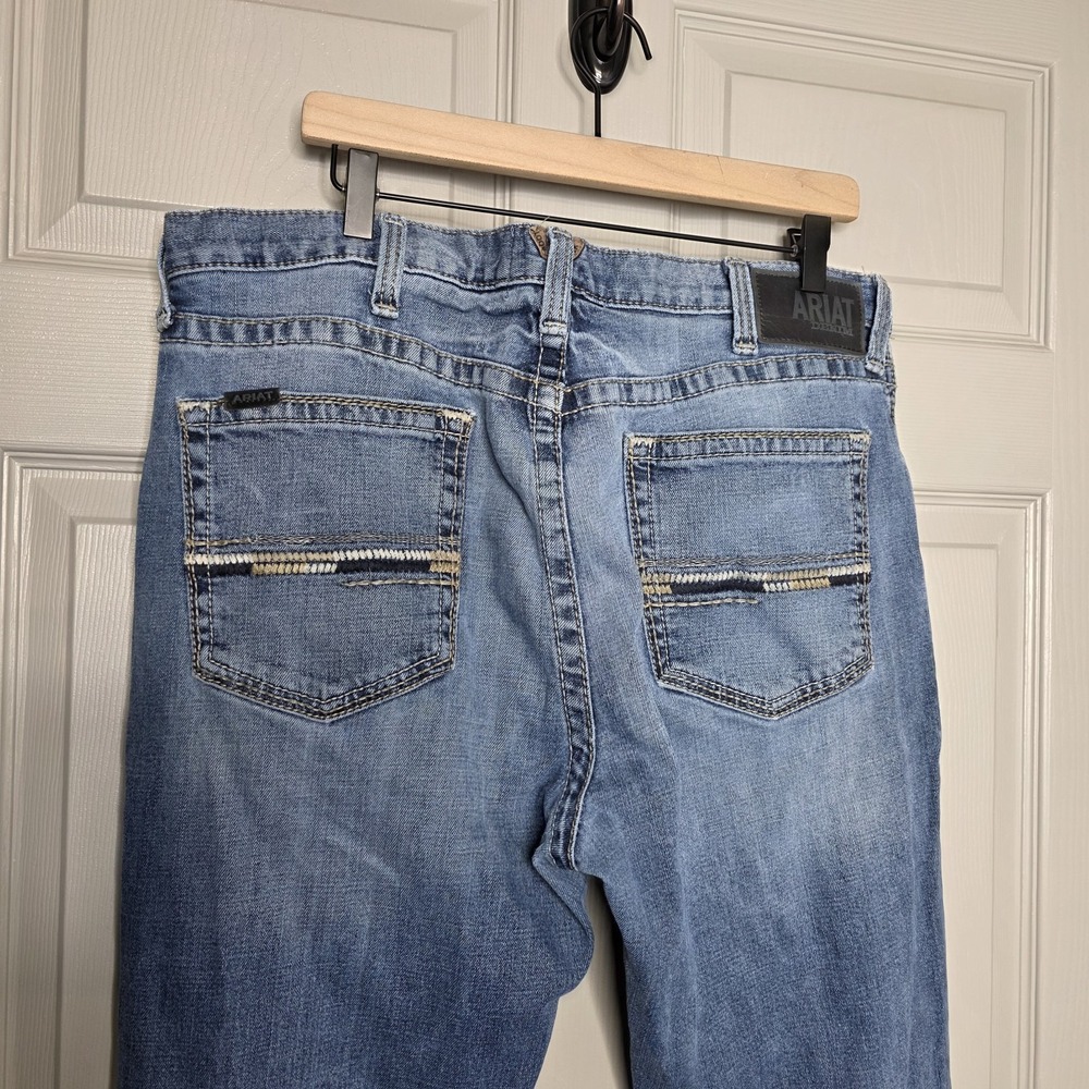 Ariat Mens M4 Boot Cut Jeans Blue Distressed Stone Wash Mid Rise Denim 38/38 - Picture 6 of 9
